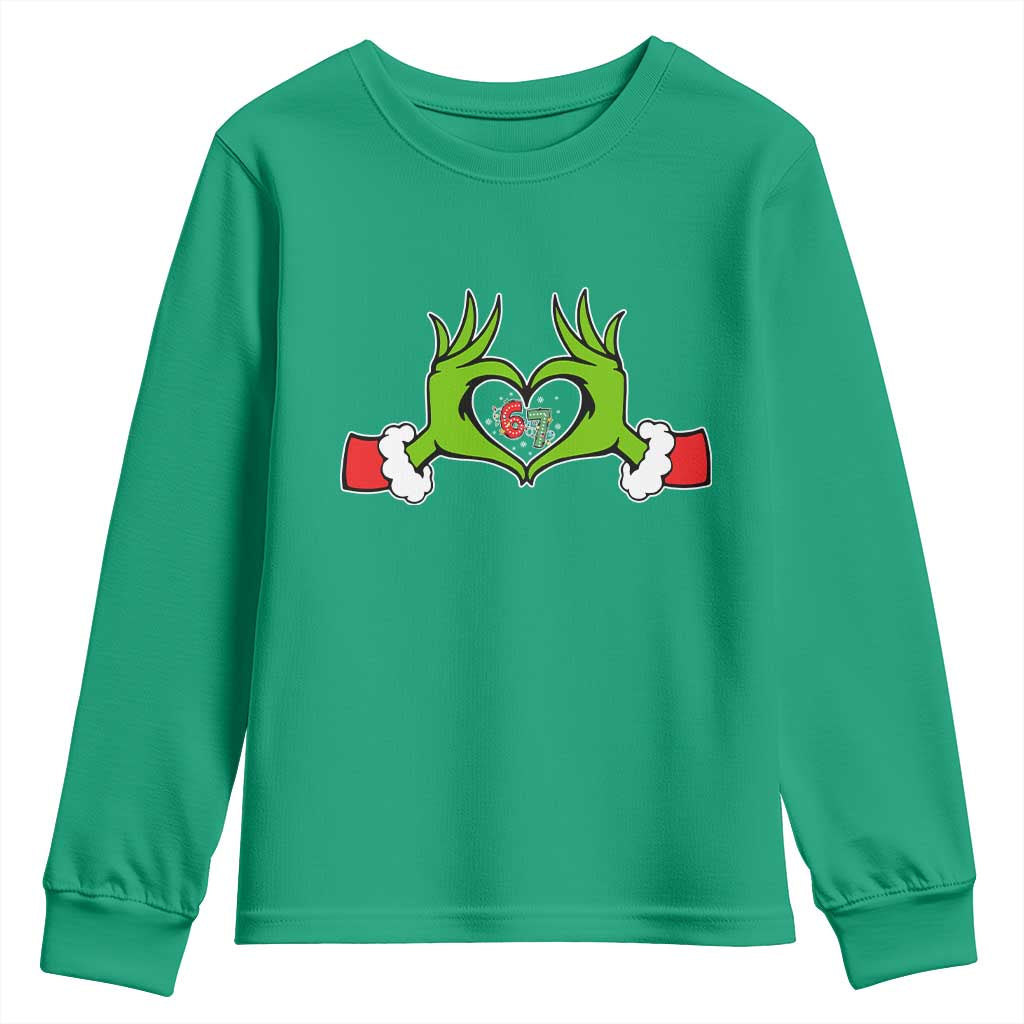 Funny Six Seven Christmas 67 Meme Gen Alpha Elf Heart Hands Youth Sweatshirt - Wonder Print Shop
