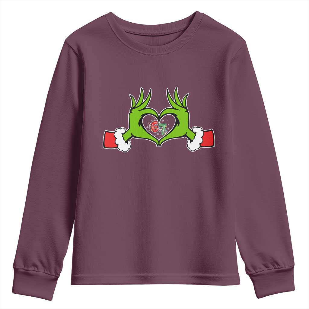Funny Six Seven Christmas 67 Meme Gen Alpha Elf Heart Hands Youth Sweatshirt - Wonder Print Shop