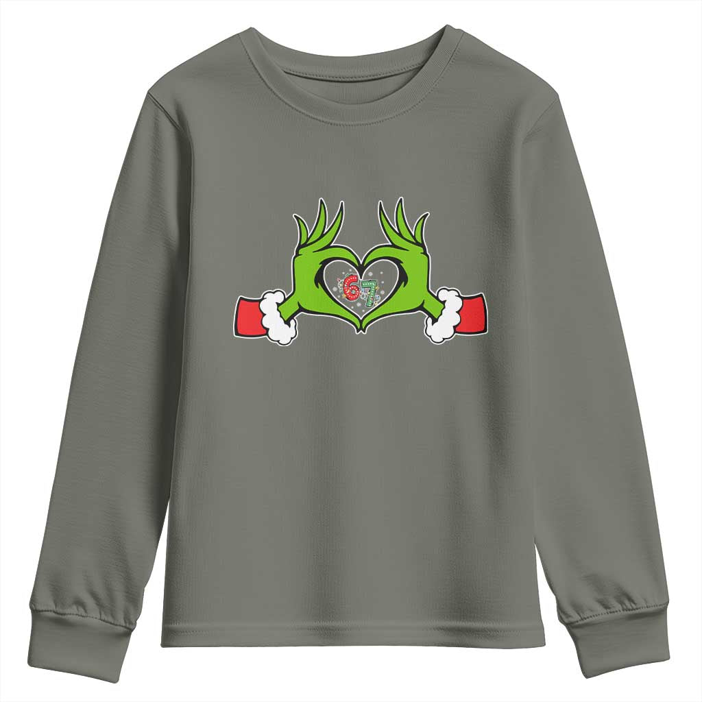 Funny Six Seven Christmas 67 Meme Gen Alpha Elf Heart Hands Youth Sweatshirt - Wonder Print Shop