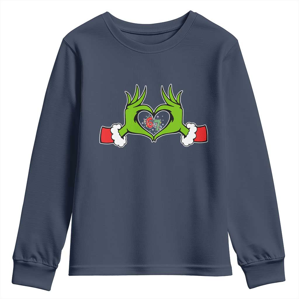 Funny Six Seven Christmas 67 Meme Gen Alpha Elf Heart Hands Youth Sweatshirt - Wonder Print Shop