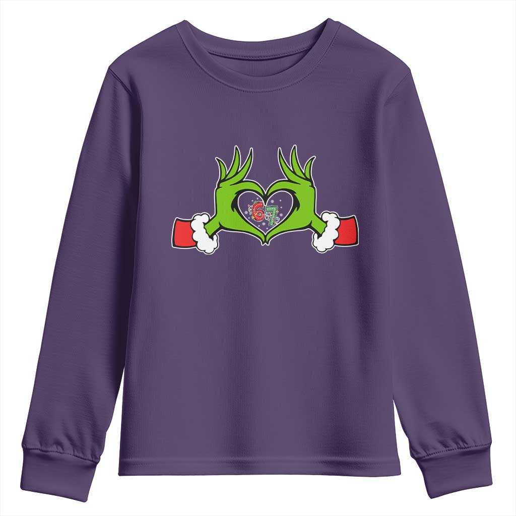 Funny Six Seven Christmas 67 Meme Gen Alpha Elf Heart Hands Youth Sweatshirt - Wonder Print Shop