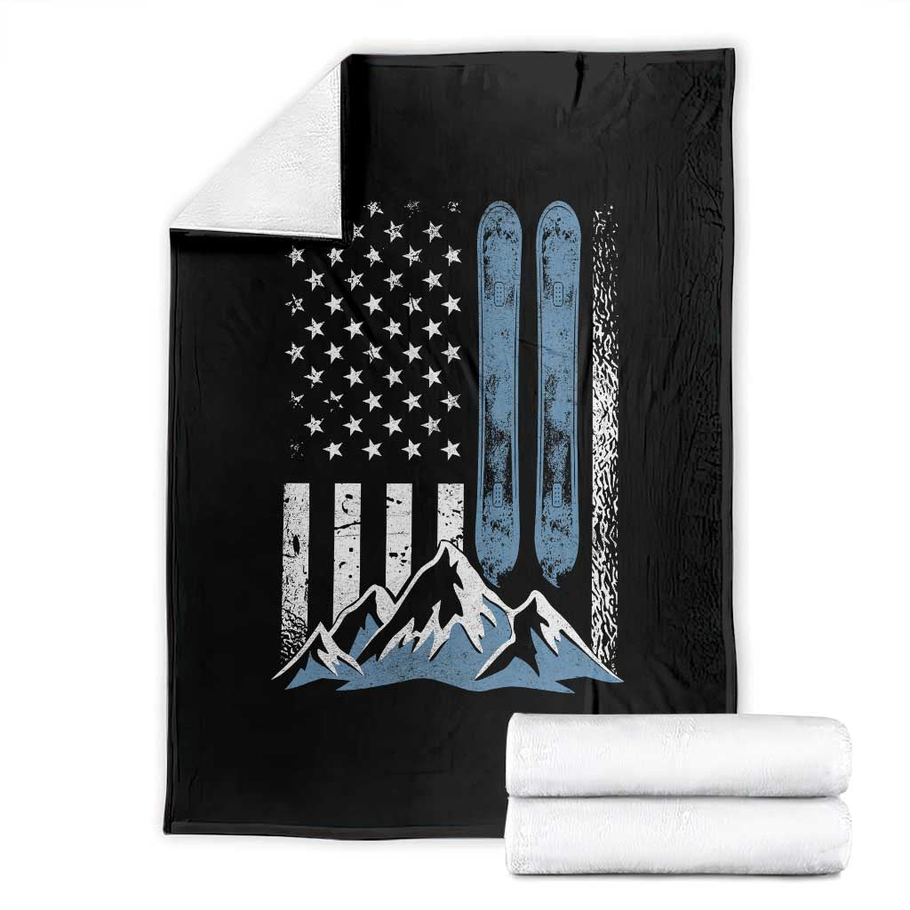 Alpine Skiing Skier Throw Blanket Vintage American Flag Winter Sport - Wonder Print Shop