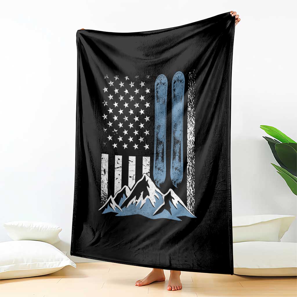 Alpine Skiing Skier Throw Blanket Vintage American Flag Winter Sport - Wonder Print Shop