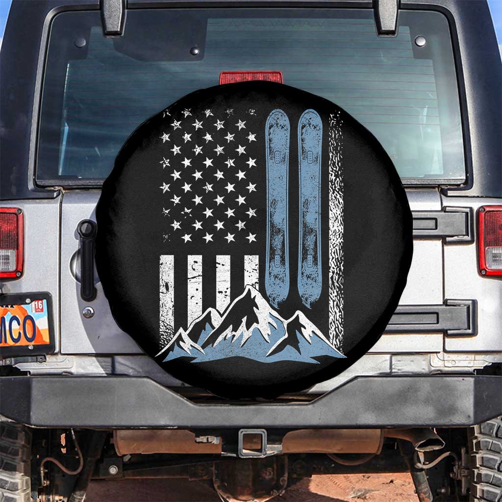 Alpine Skiing Skier Spare Tire Cover Vintage American Flag Winter Sport - Wonder Print Shop