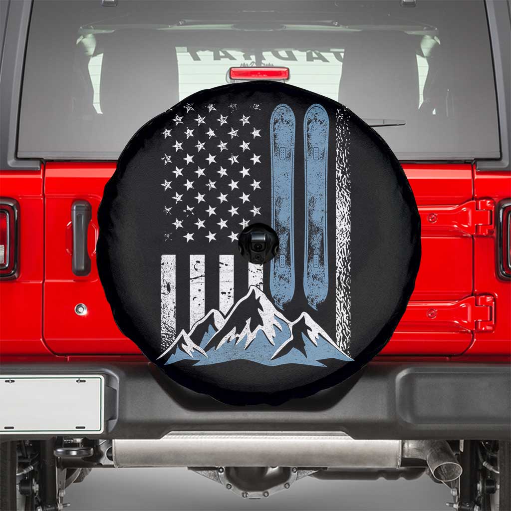 Alpine Skiing Skier Spare Tire Cover Vintage American Flag Winter Sport - Wonder Print Shop