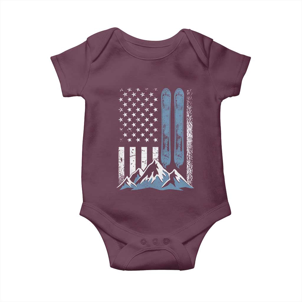 Alpine Skiing Skier Baby Onesie Vintage American Flag Winter Sport - Wonder Print Shop