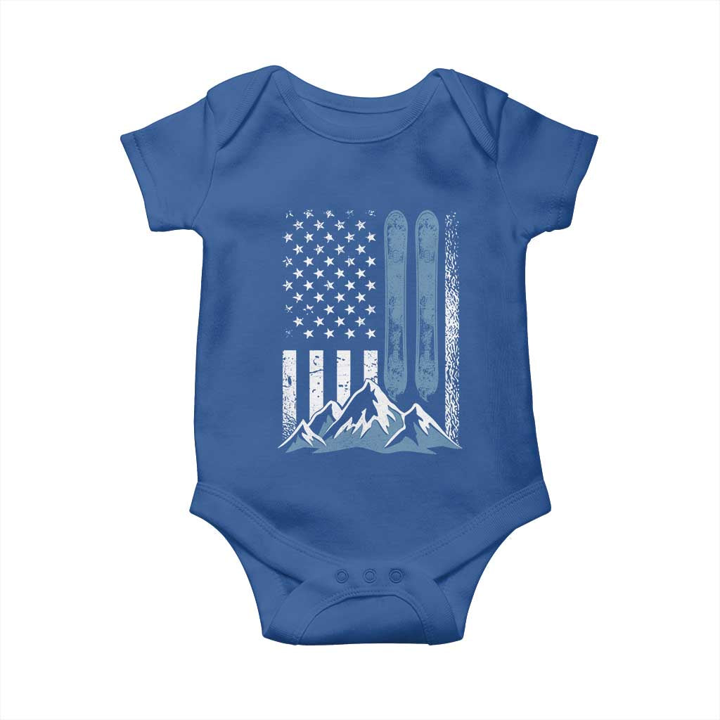 Alpine Skiing Skier Baby Onesie Vintage American Flag Winter Sport - Wonder Print Shop