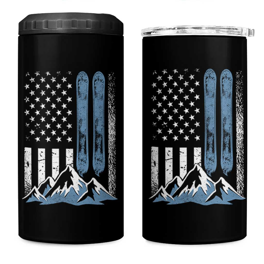 Alpine Skiing Skier 4 in 1 Can Cooler Tumbler Vintage American Flag Winter Sport - Wonder Print Shop