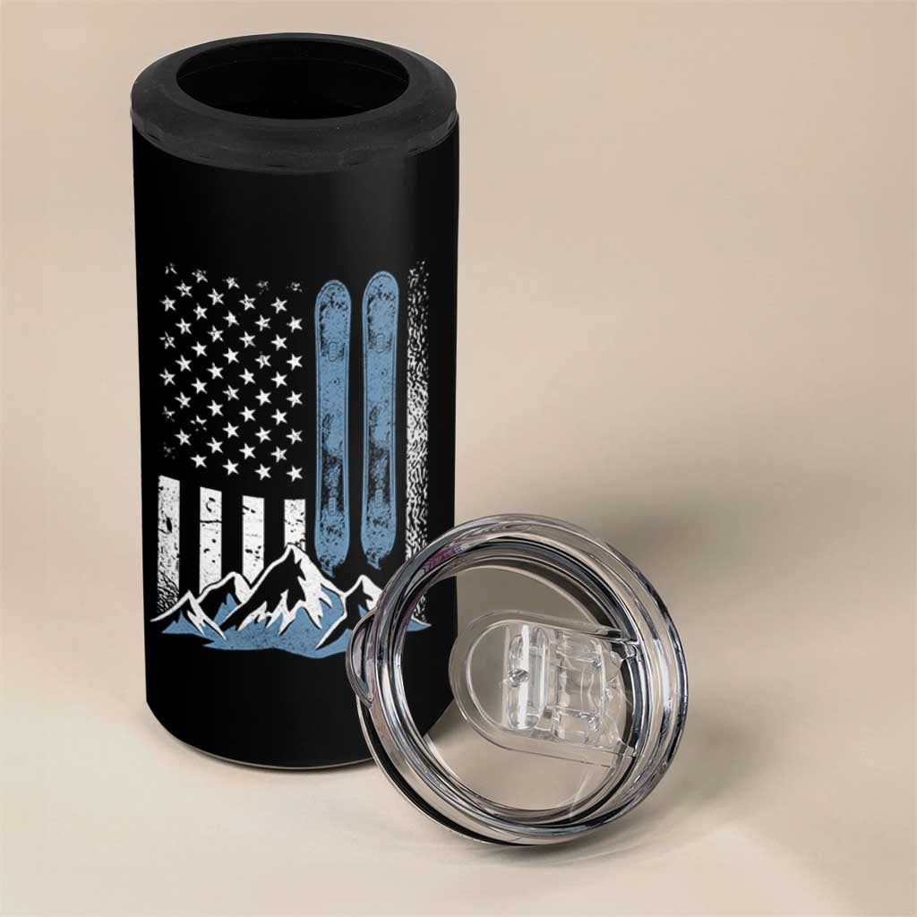 Alpine Skiing Skier 4 in 1 Can Cooler Tumbler Vintage American Flag Winter Sport - Wonder Print Shop