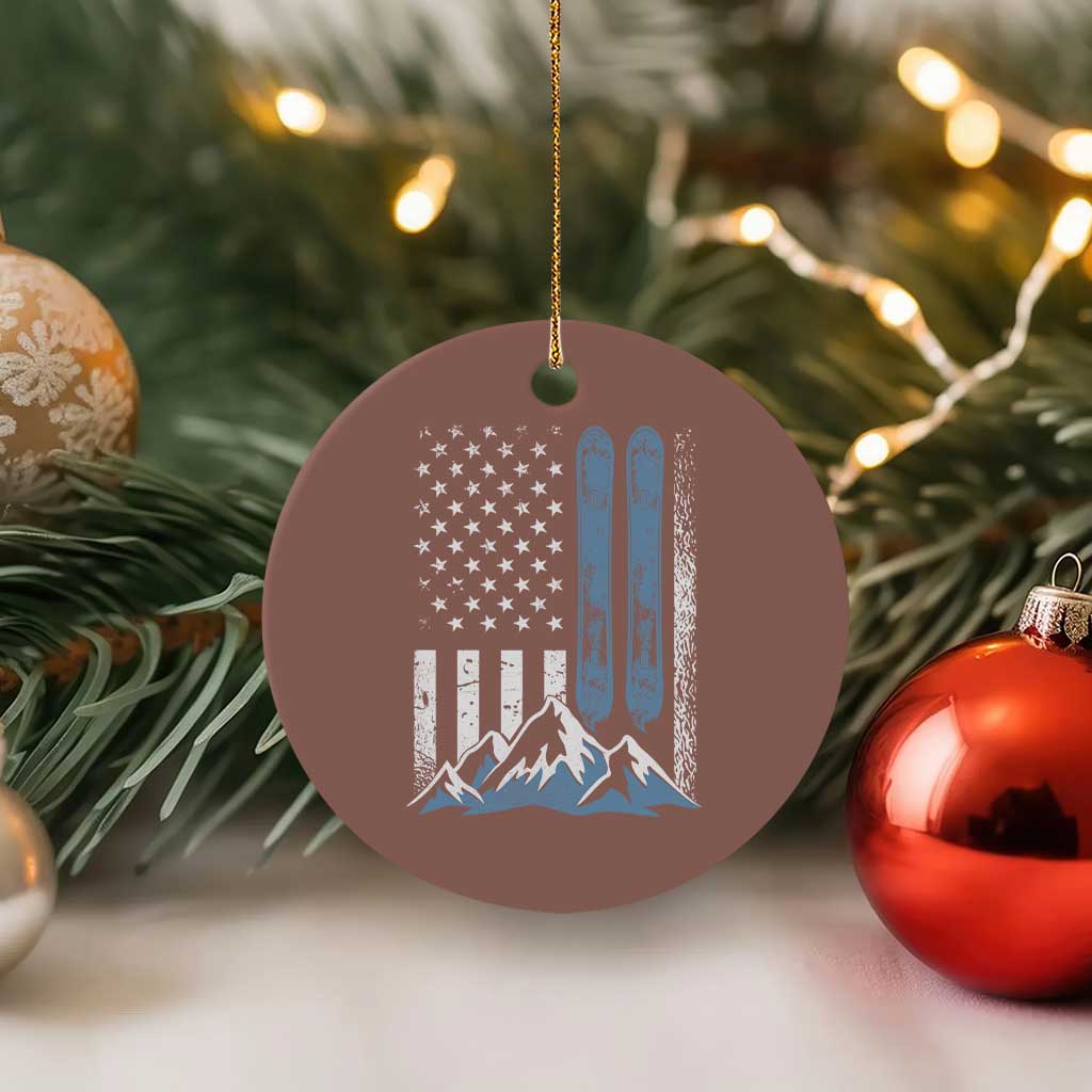 Alpine Skiing Skier Ceramic Ornament Vintage American Flag Winter Sport - Wonder Print Shop