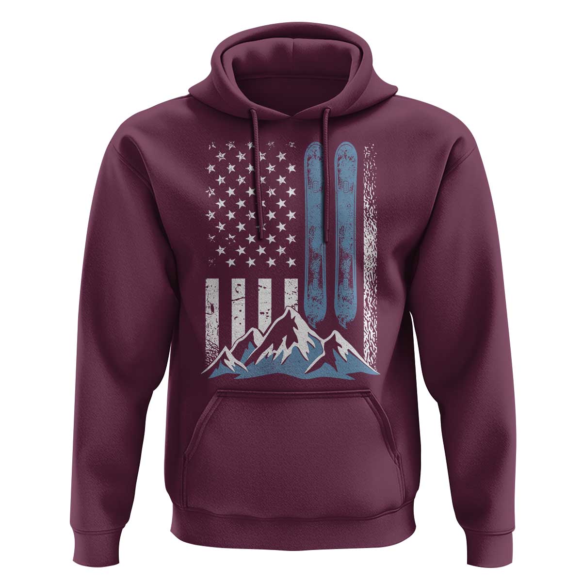 Alpine Skiing Skier Hoodie Vintage American Flag Winter Sport - Wonder Print Shop