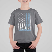 Alpine Skiing Skier T Shirt For Kid Vintage American Flag Winter Sport - Wonder Print Shop