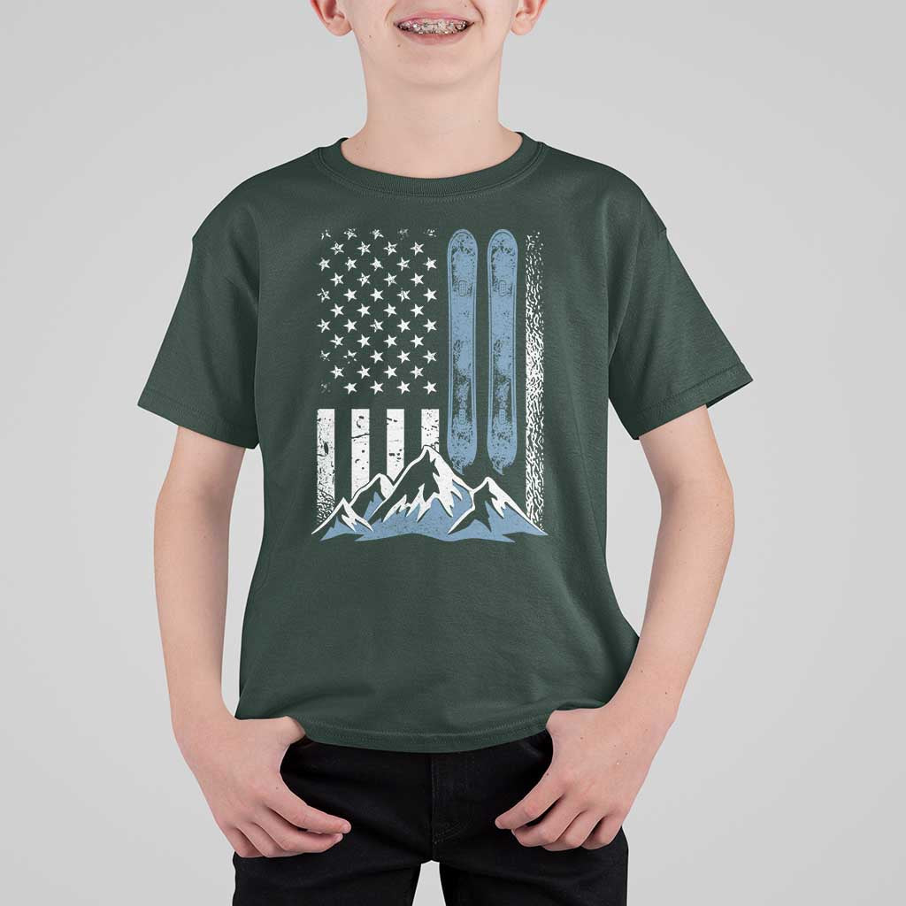 Alpine Skiing Skier T Shirt For Kid Vintage American Flag Winter Sport - Wonder Print Shop