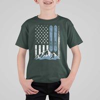 Alpine Skiing Skier T Shirt For Kid Vintage American Flag Winter Sport - Wonder Print Shop