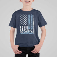 Alpine Skiing Skier T Shirt For Kid Vintage American Flag Winter Sport - Wonder Print Shop