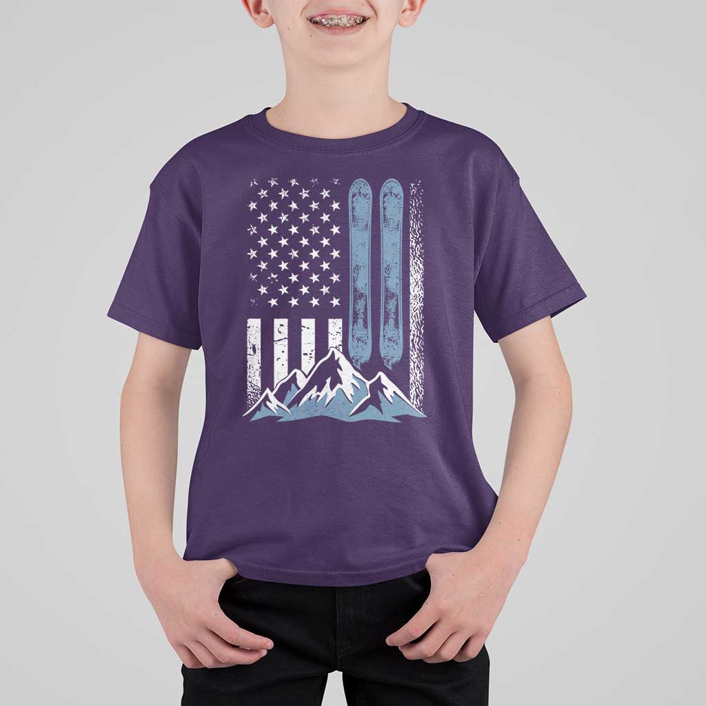 Alpine Skiing Skier T Shirt For Kid Vintage American Flag Winter Sport - Wonder Print Shop