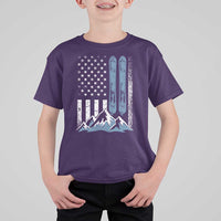 Alpine Skiing Skier T Shirt For Kid Vintage American Flag Winter Sport - Wonder Print Shop