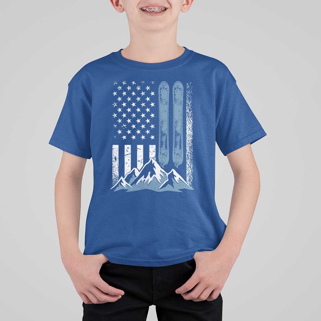 Alpine Skiing Skier T Shirt For Kid Vintage American Flag Winter Sport - Wonder Print Shop