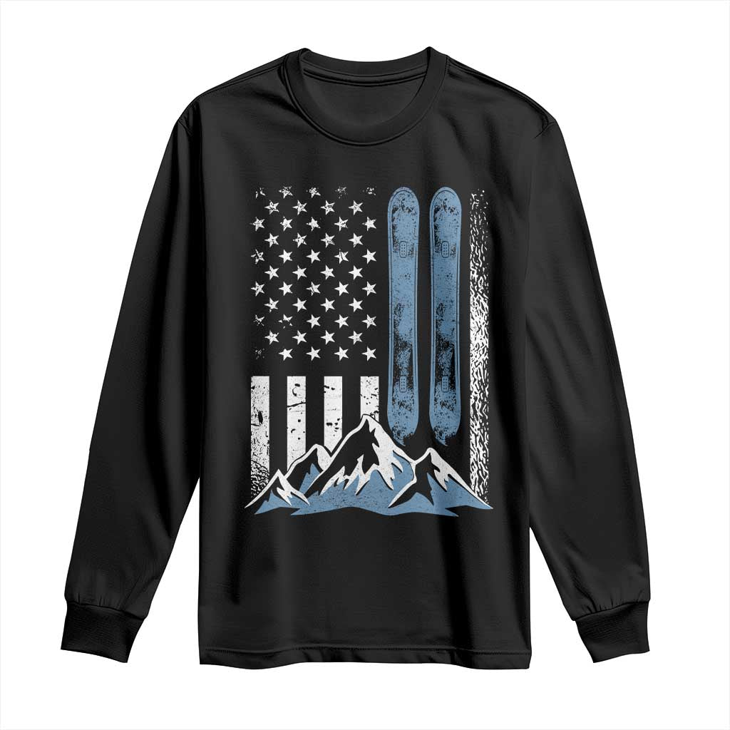 Alpine Skiing Skier Long Sleeve Shirt Vintage American Flag Winter Sport - Wonder Print Shop