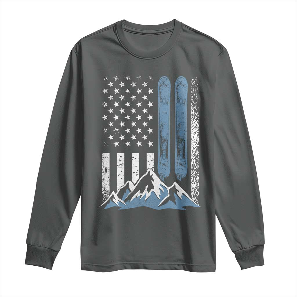 Alpine Skiing Skier Long Sleeve Shirt Vintage American Flag Winter Sport - Wonder Print Shop
