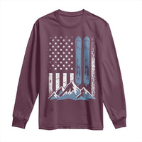 Alpine Skiing Skier Long Sleeve Shirt Vintage American Flag Winter Sport - Wonder Print Shop