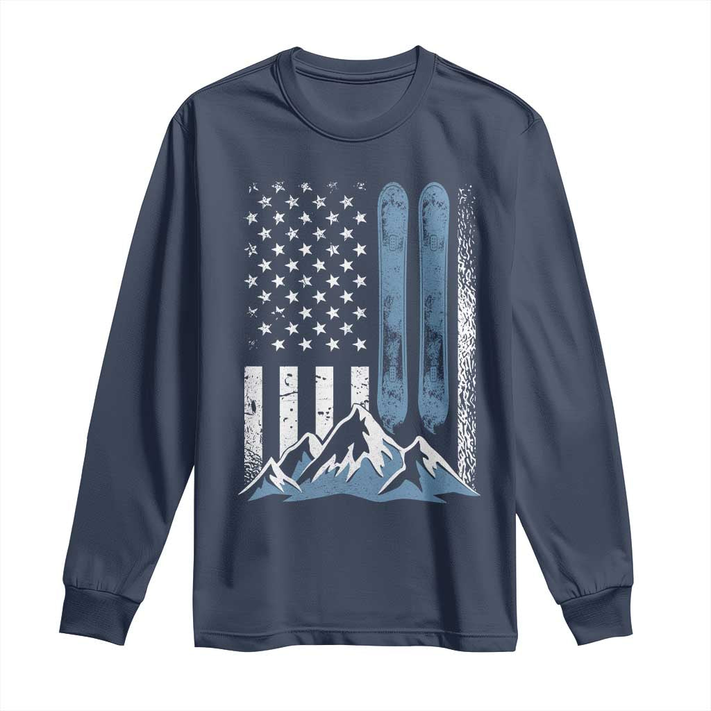 Alpine Skiing Skier Long Sleeve Shirt Vintage American Flag Winter Sport - Wonder Print Shop