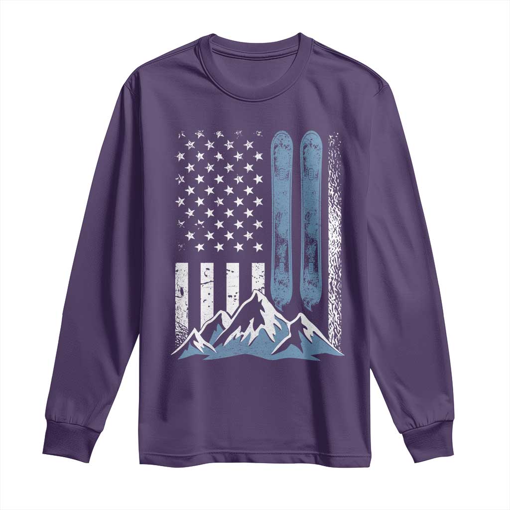 Alpine Skiing Skier Long Sleeve Shirt Vintage American Flag Winter Sport - Wonder Print Shop