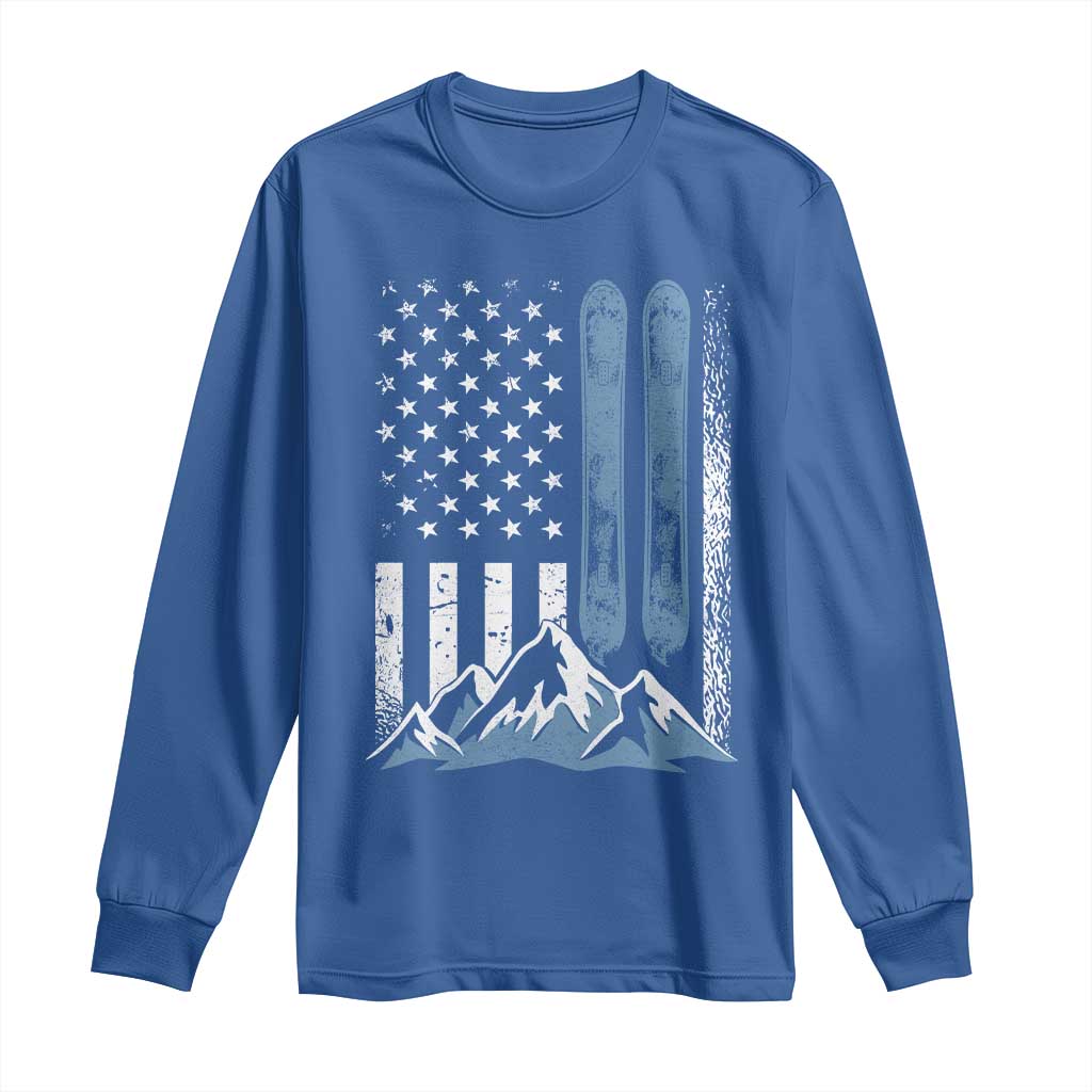 Alpine Skiing Skier Long Sleeve Shirt Vintage American Flag Winter Sport - Wonder Print Shop