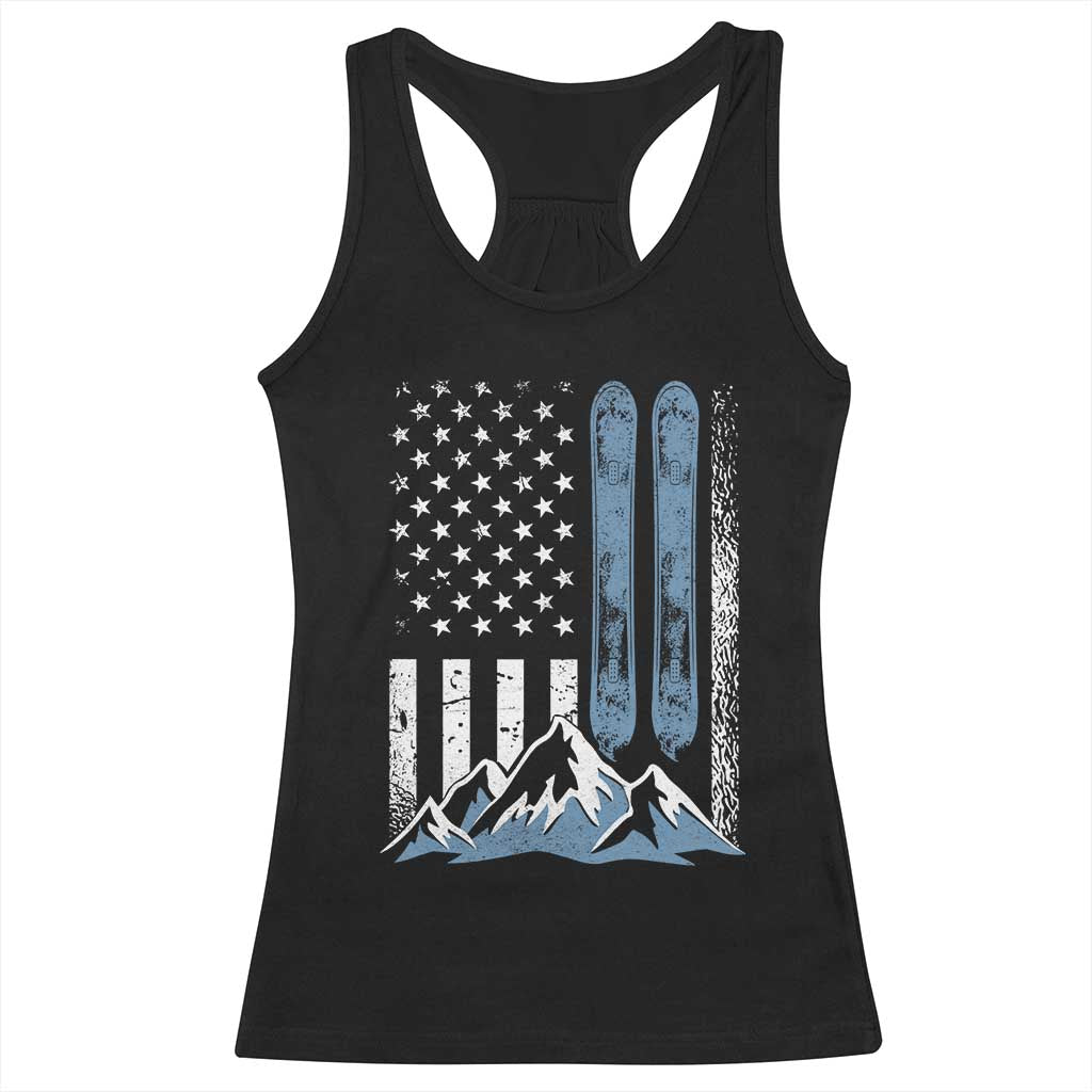 Alpine Skiing Skier Racerback Tank Top Vintage American Flag Winter Sport - Wonder Print Shop