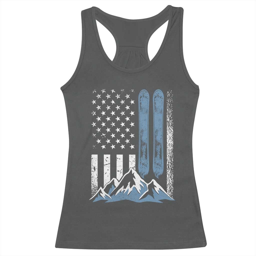Alpine Skiing Skier Racerback Tank Top Vintage American Flag Winter Sport - Wonder Print Shop