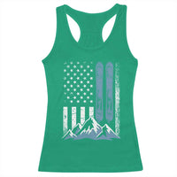 Alpine Skiing Skier Racerback Tank Top Vintage American Flag Winter Sport - Wonder Print Shop
