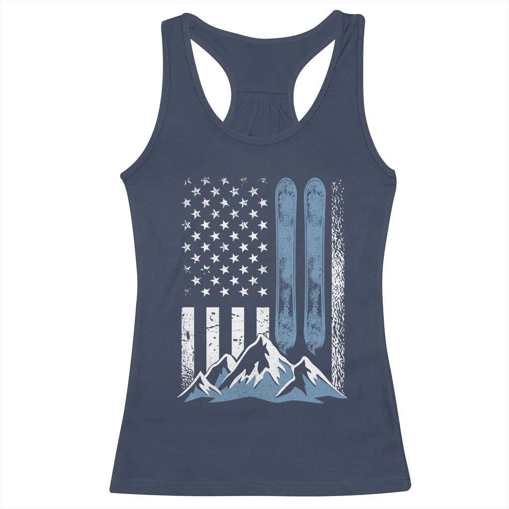 Alpine Skiing Skier Racerback Tank Top Vintage American Flag Winter Sport - Wonder Print Shop
