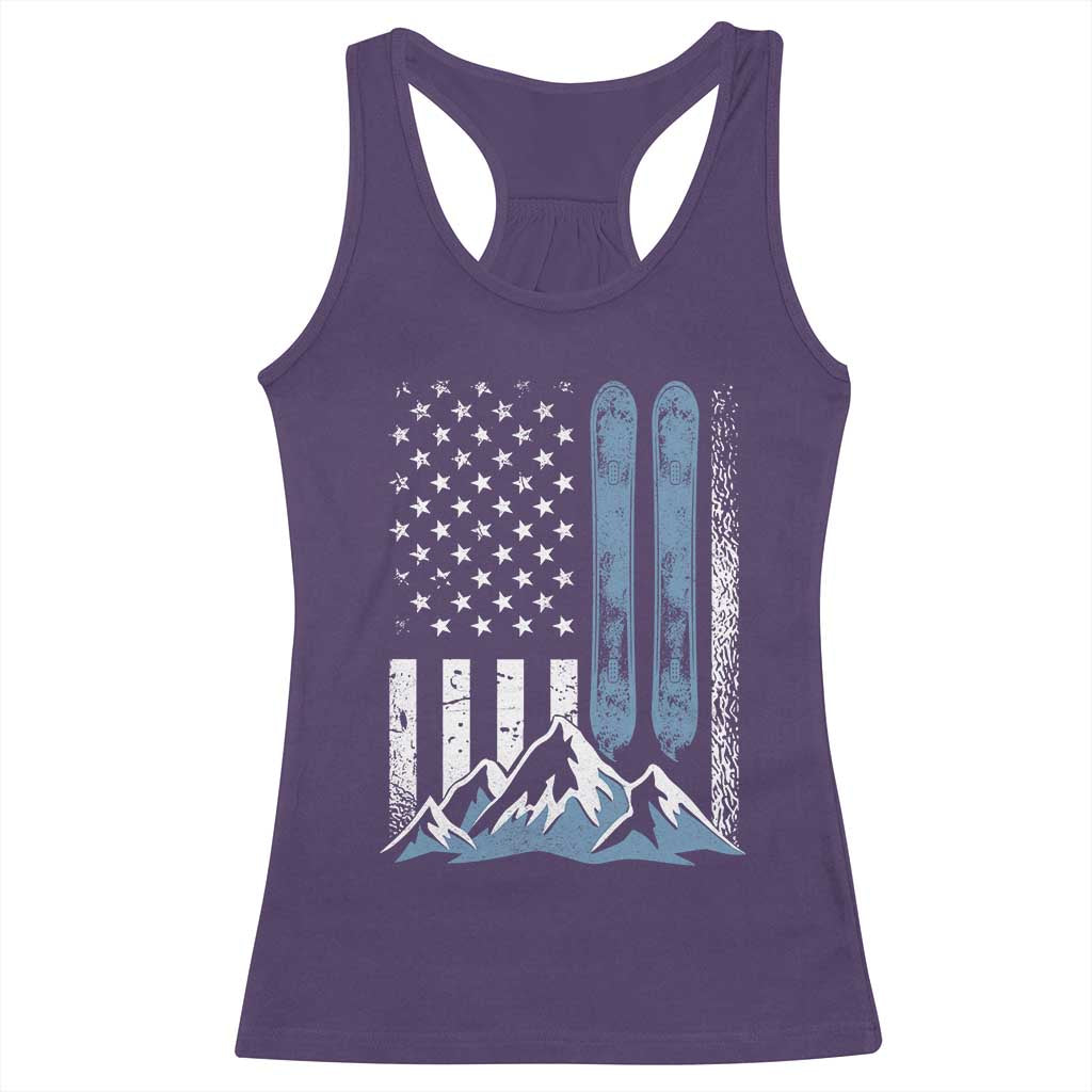 Alpine Skiing Skier Racerback Tank Top Vintage American Flag Winter Sport - Wonder Print Shop