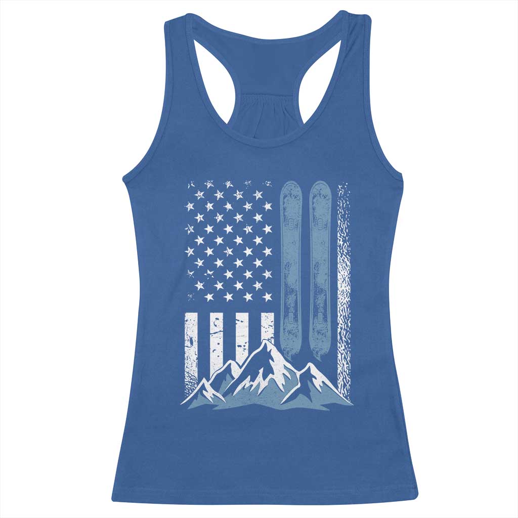 Alpine Skiing Skier Racerback Tank Top Vintage American Flag Winter Sport - Wonder Print Shop