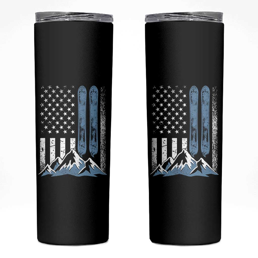 Alpine Skiing Skier Skinny Tumbler Vintage American Flag Winter Sport - Wonder Print Shop