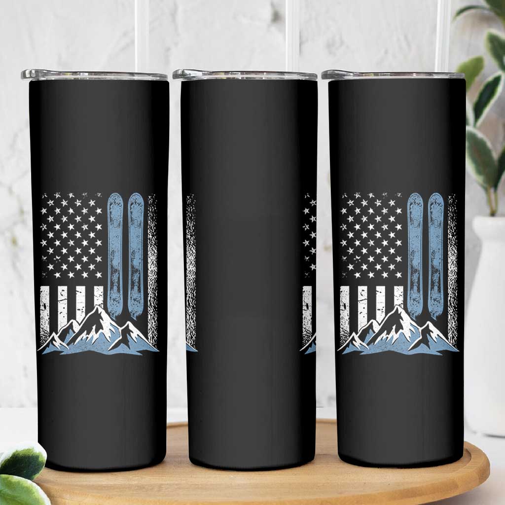 Alpine Skiing Skier Skinny Tumbler Vintage American Flag Winter Sport - Wonder Print Shop
