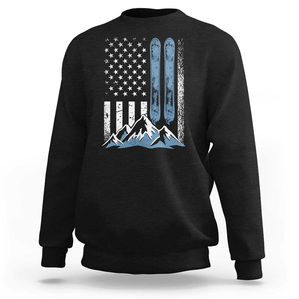 Alpine Skiing Skier Sweatshirt Vintage American Flag Winter Sport - Wonder Print Shop