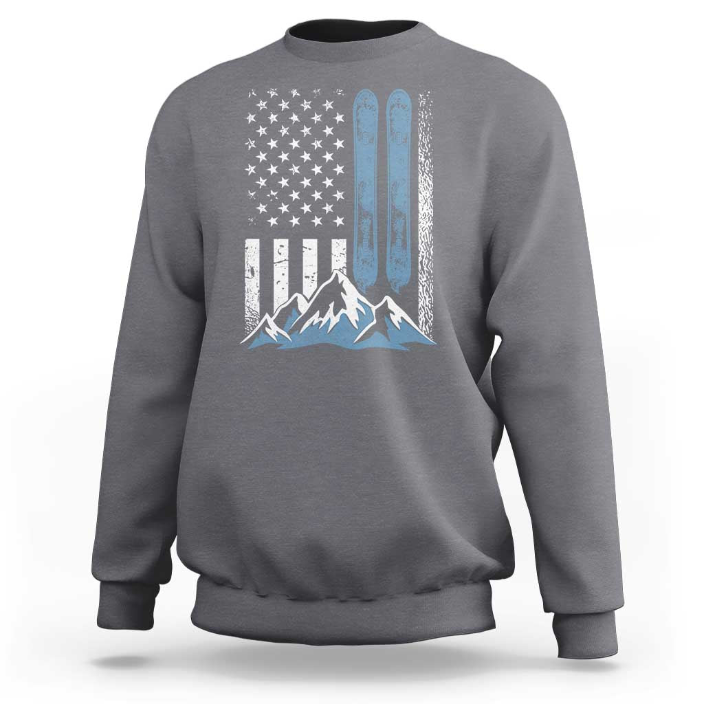 Alpine Skiing Skier Sweatshirt Vintage American Flag Winter Sport - Wonder Print Shop