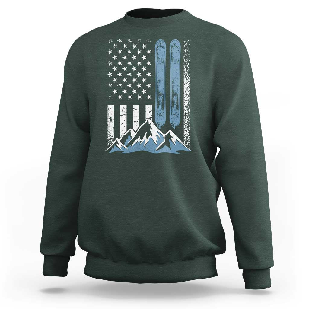 Alpine Skiing Skier Sweatshirt Vintage American Flag Winter Sport - Wonder Print Shop