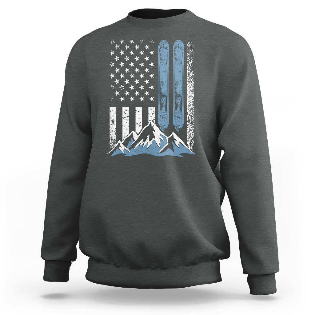 Alpine Skiing Skier Sweatshirt Vintage American Flag Winter Sport - Wonder Print Shop