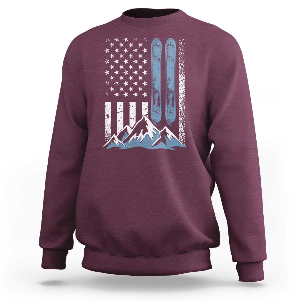 Alpine Skiing Skier Sweatshirt Vintage American Flag Winter Sport - Wonder Print Shop