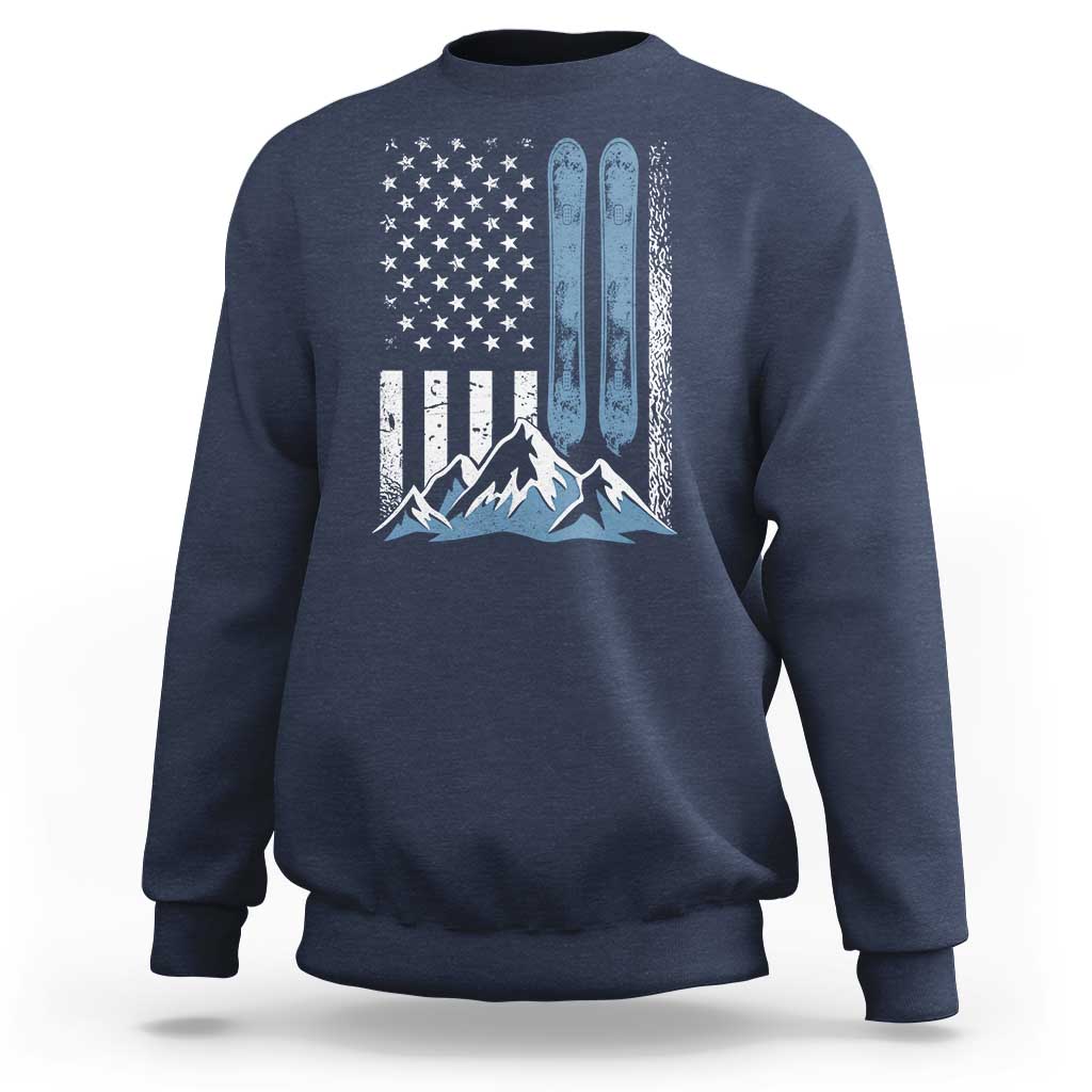 Alpine Skiing Skier Sweatshirt Vintage American Flag Winter Sport - Wonder Print Shop