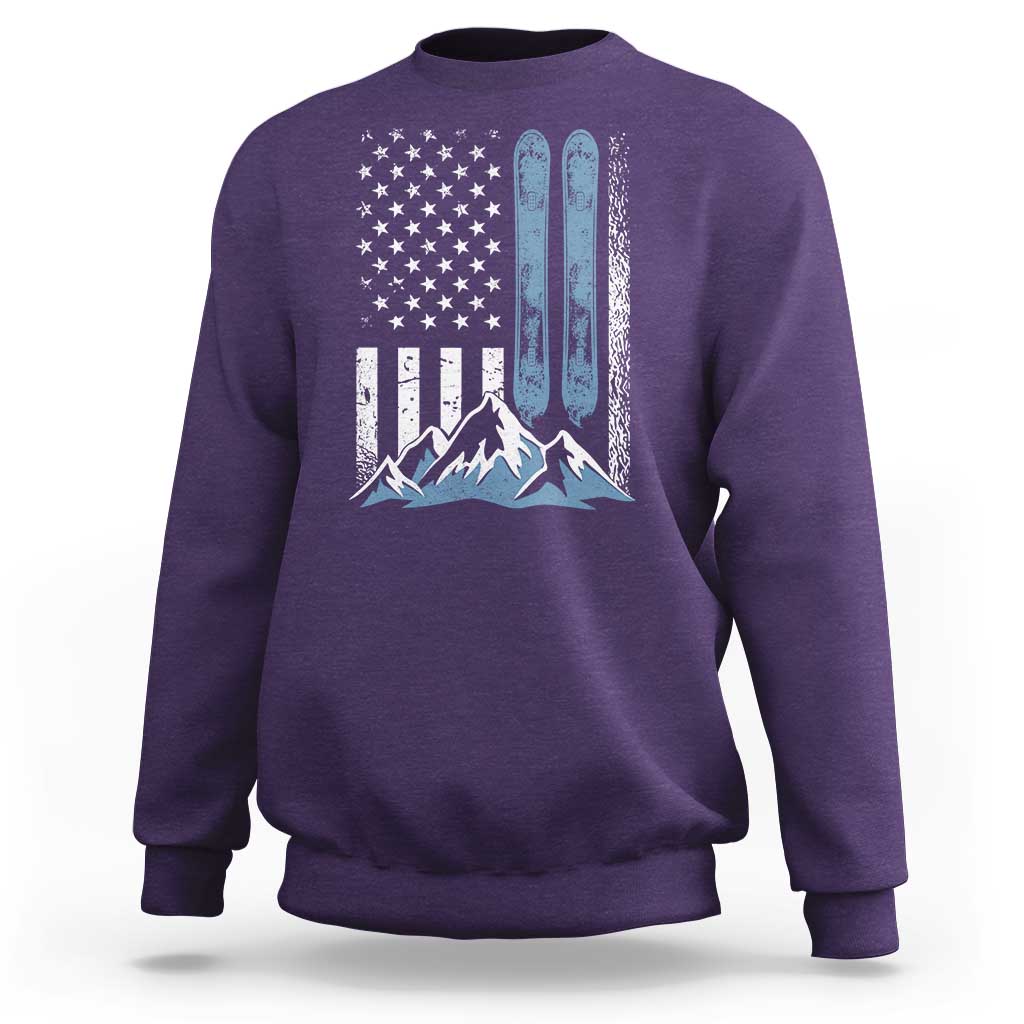 Alpine Skiing Skier Sweatshirt Vintage American Flag Winter Sport - Wonder Print Shop