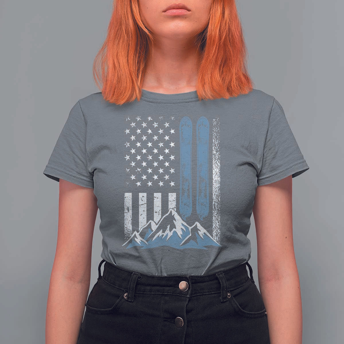 Alpine Skiing Skier T Shirt For Women Vintage American Flag Winter Sport - Wonder Print Shop