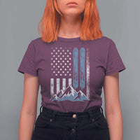 Alpine Skiing Skier T Shirt For Women Vintage American Flag Winter Sport - Wonder Print Shop