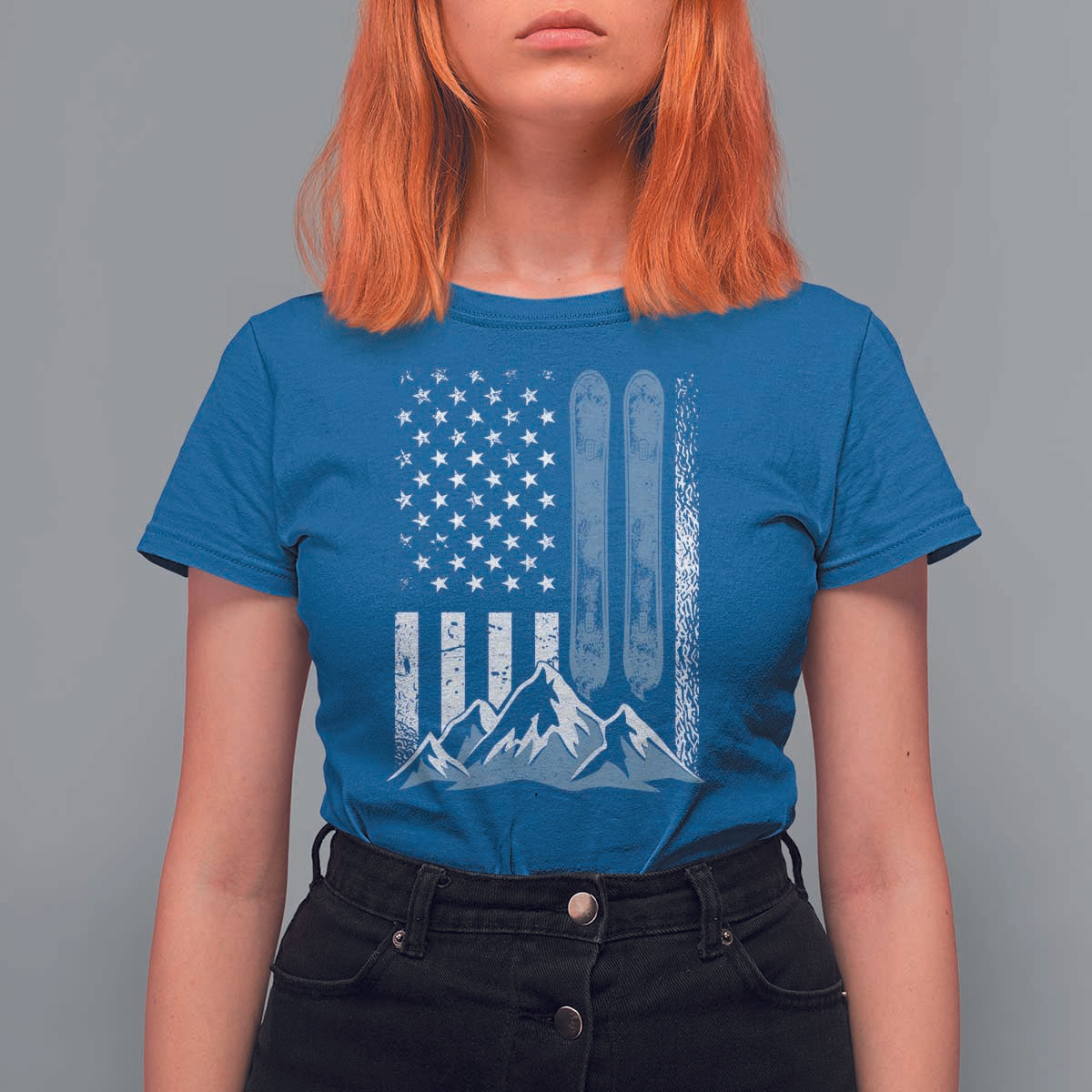 Alpine Skiing Skier T Shirt For Women Vintage American Flag Winter Sport - Wonder Print Shop