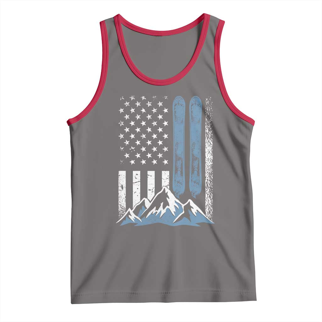 Alpine Skiing Skier Tank Top Vintage American Flag Winter Sport - Wonder Print Shop