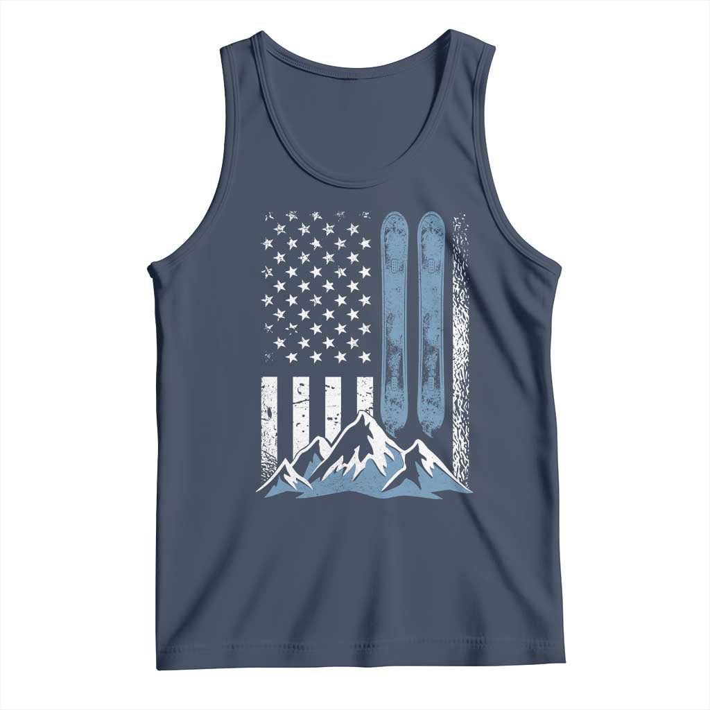Alpine Skiing Skier Tank Top Vintage American Flag Winter Sport - Wonder Print Shop