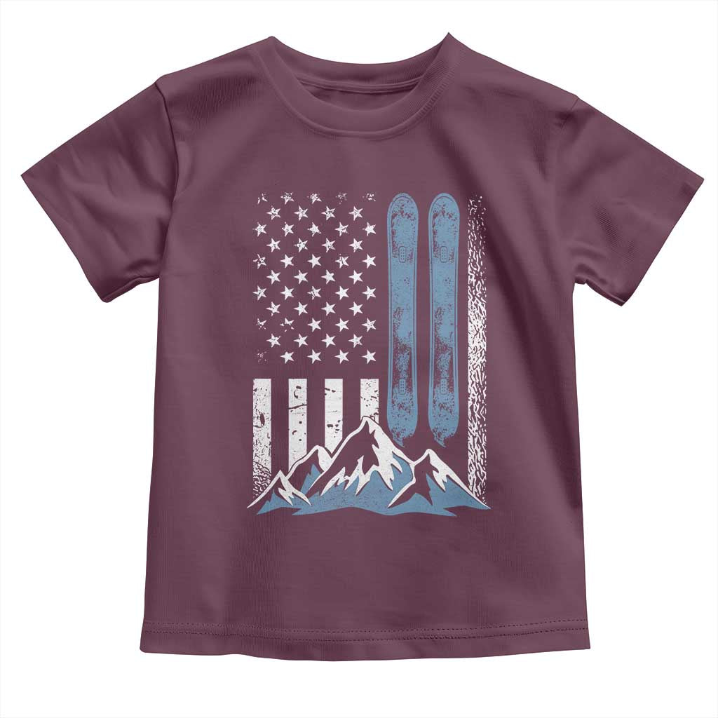 Alpine Skiing Skier Toddler T Shirt Vintage American Flag Winter Sport - Wonder Print Shop