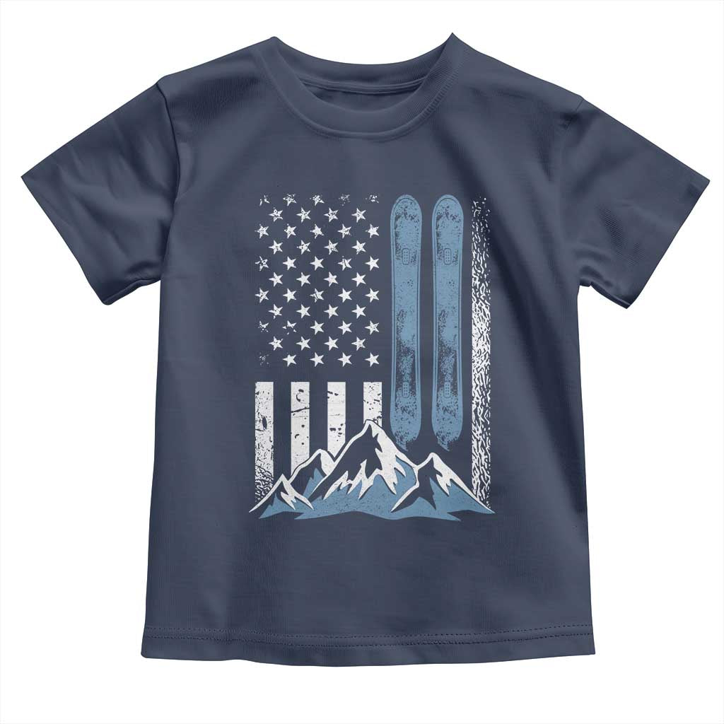Alpine Skiing Skier Toddler T Shirt Vintage American Flag Winter Sport - Wonder Print Shop